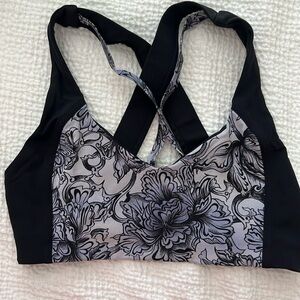 Lululemon sports bra size 8 black with gray floral pattern